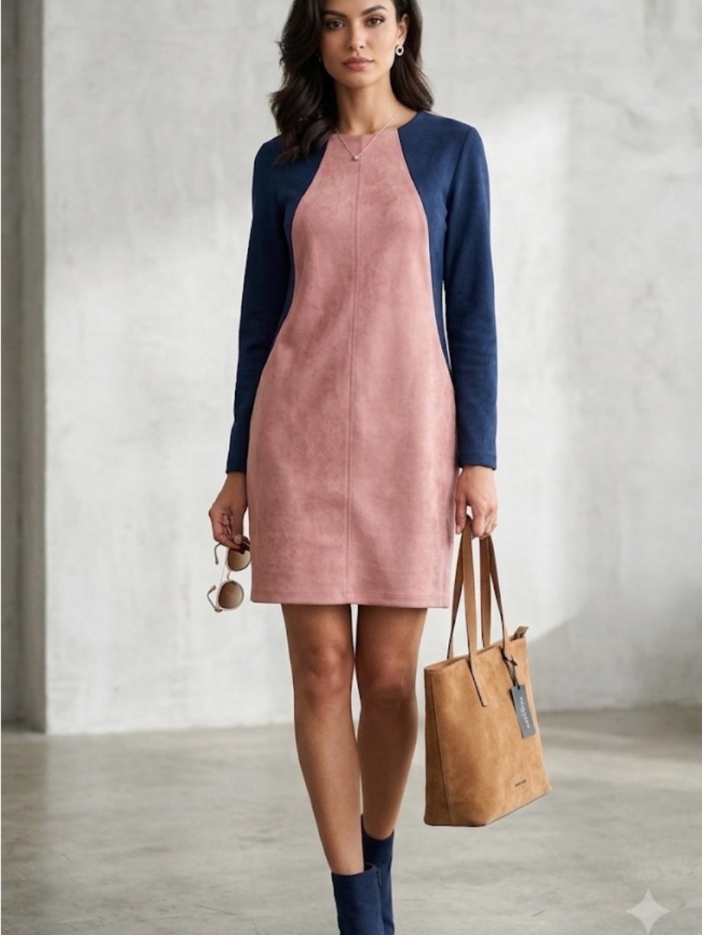 Glamour Dusty Pink and Navy Colorblock Mini Dress